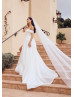 Off Shoulder White Organza High Split Classic Wedding Dress